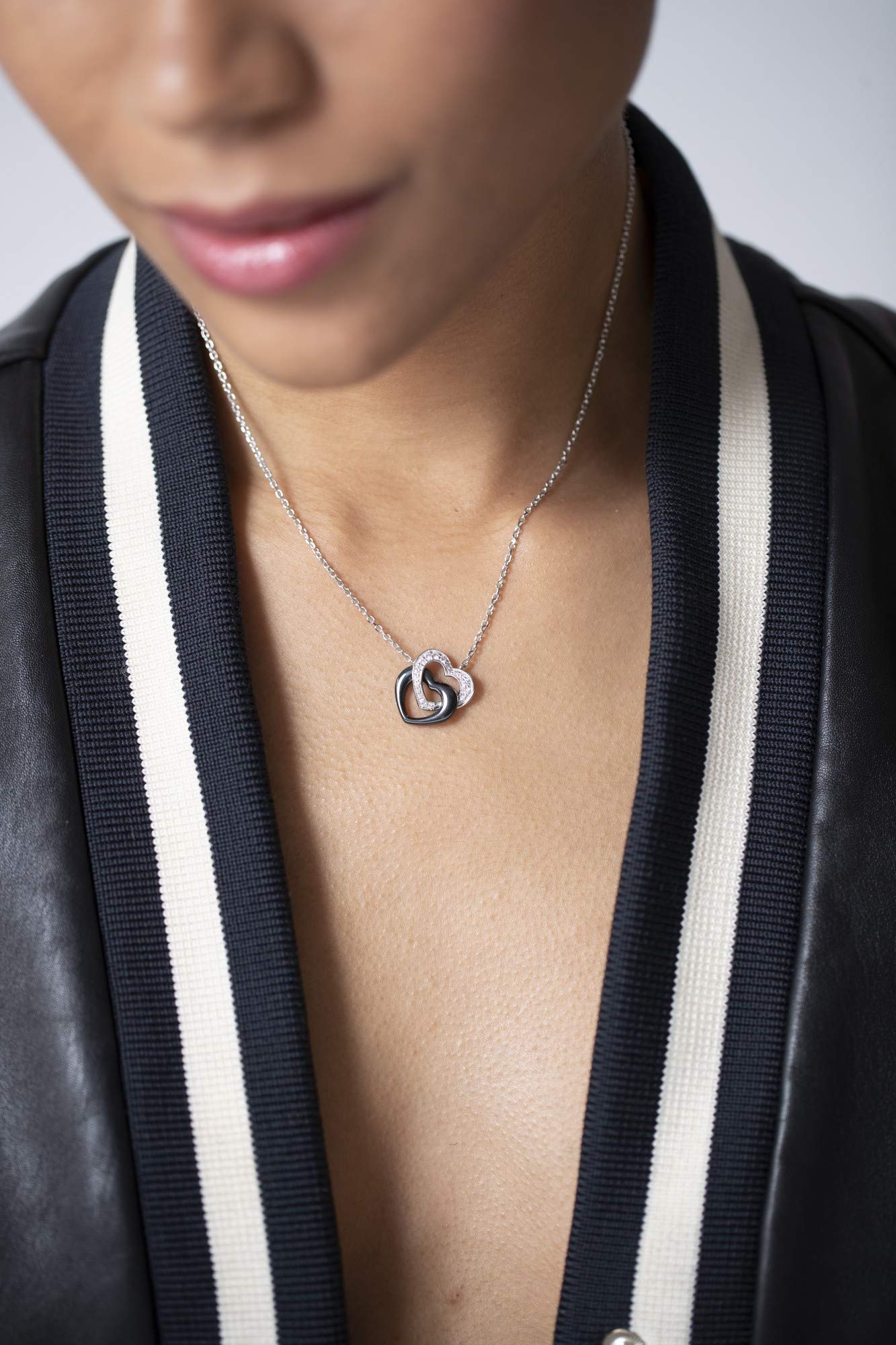 1-72/0005-N - Collier Femme - Argent 925/1000 3.2 gr - Céramique Noire et Oxyde de zirconium Blanc - 45 cm