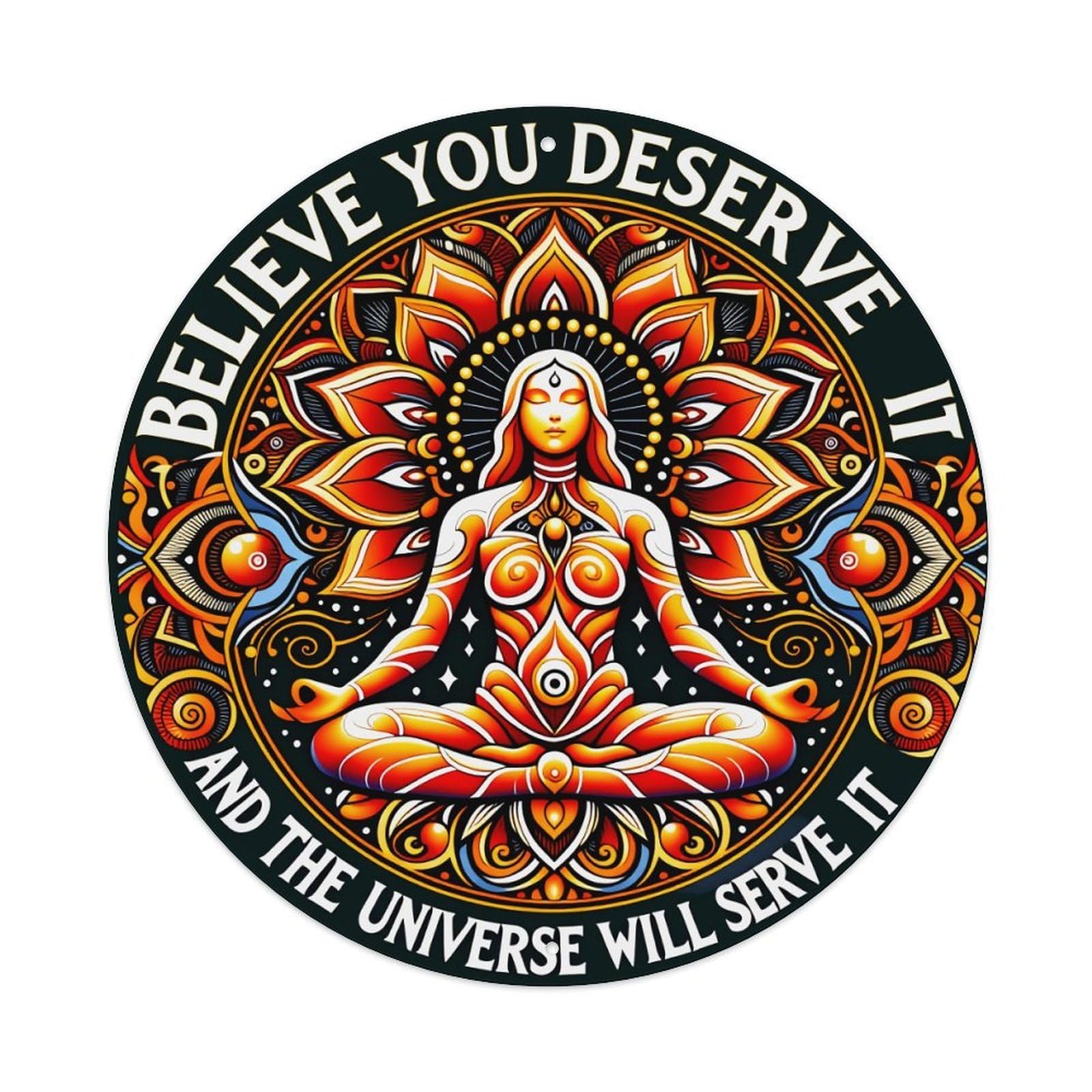 Wmlzdnwr Vintage Mandala Woman Meditation Cosmic Energy Pattern Art Round Tin Sign,Retro Wall Art,Metal Poster For Home, Bar, Garage, Cafe, Rustic Indoor & Outdoor Decor, 8X8 Inches