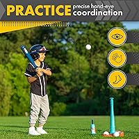 Vista 8 de TOMLEON Soporte de T-Ball para niños y niñas de 1-3, 3-5, 5-8 años. Set de béisbol con 6 pelotas grandes, camiseta de bateo T-ball ajustable