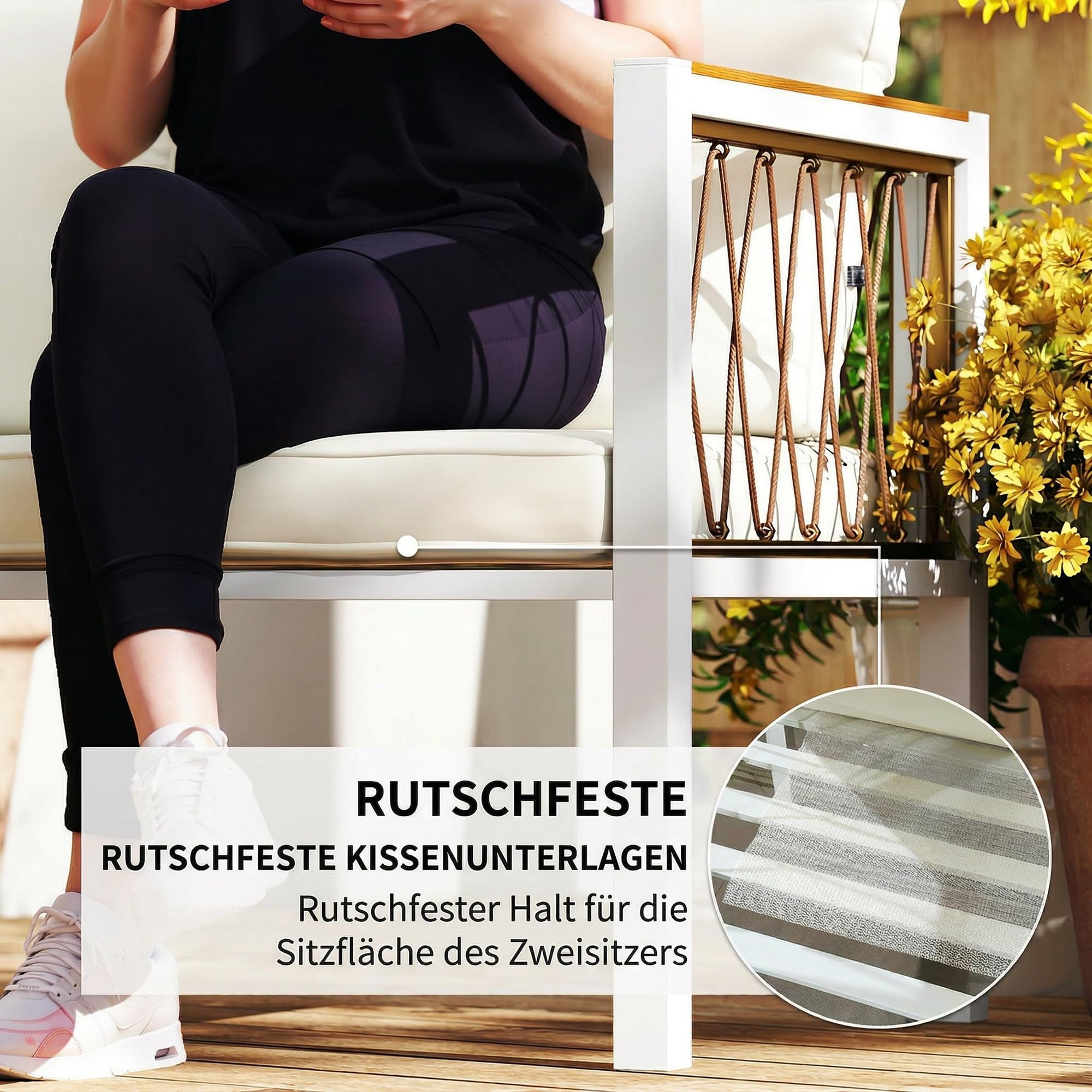 Outsunny Gartenmöbel Set 4-Teilig Polyrattan für 4 Personen Cremeweiß | Lounge-Set mit Zweisitzer, 2 Sessel, Glastisch, Abnehmbare Kissen, Rutschfeste Matte, Balkonmöbel Sitzgruppe