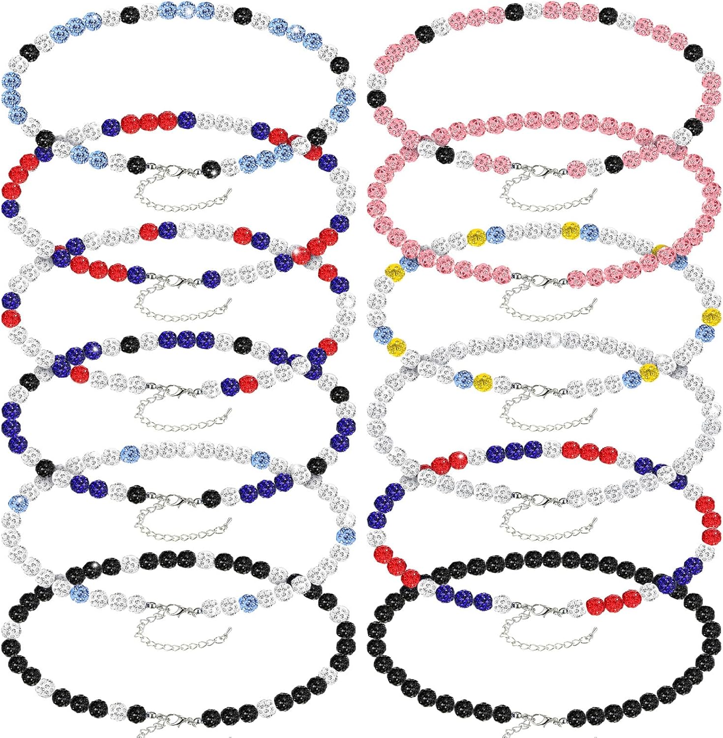 Landical 12 Pcs Bling Baseball Necklace Ice Beaded Baseball Necklace Cool Gifts Bulk for Team Players Lovers Fans