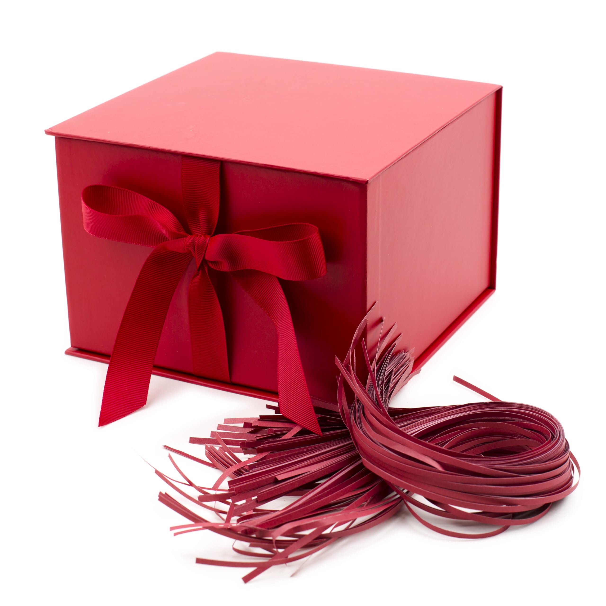Medium Gift Box with Lid and Shredded Paper Fill (Red 7 inch Box) for Birthdays, Graduations, Anniversaries, Christmas, Valentine's Day, All Occasion