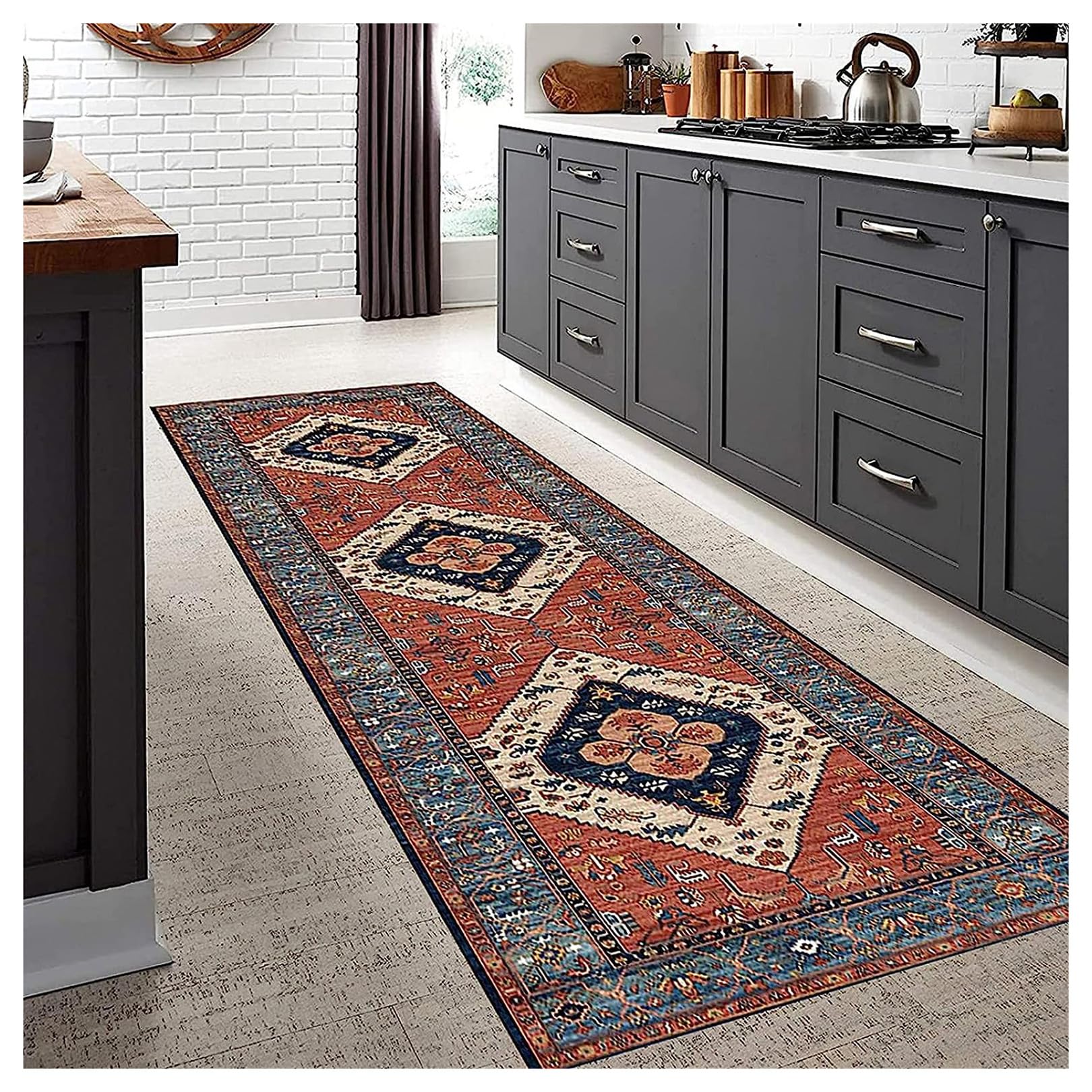 Alfombra de pasillo para cocina y entrada ZBOLI estilo marroquí lavable de 80x300
