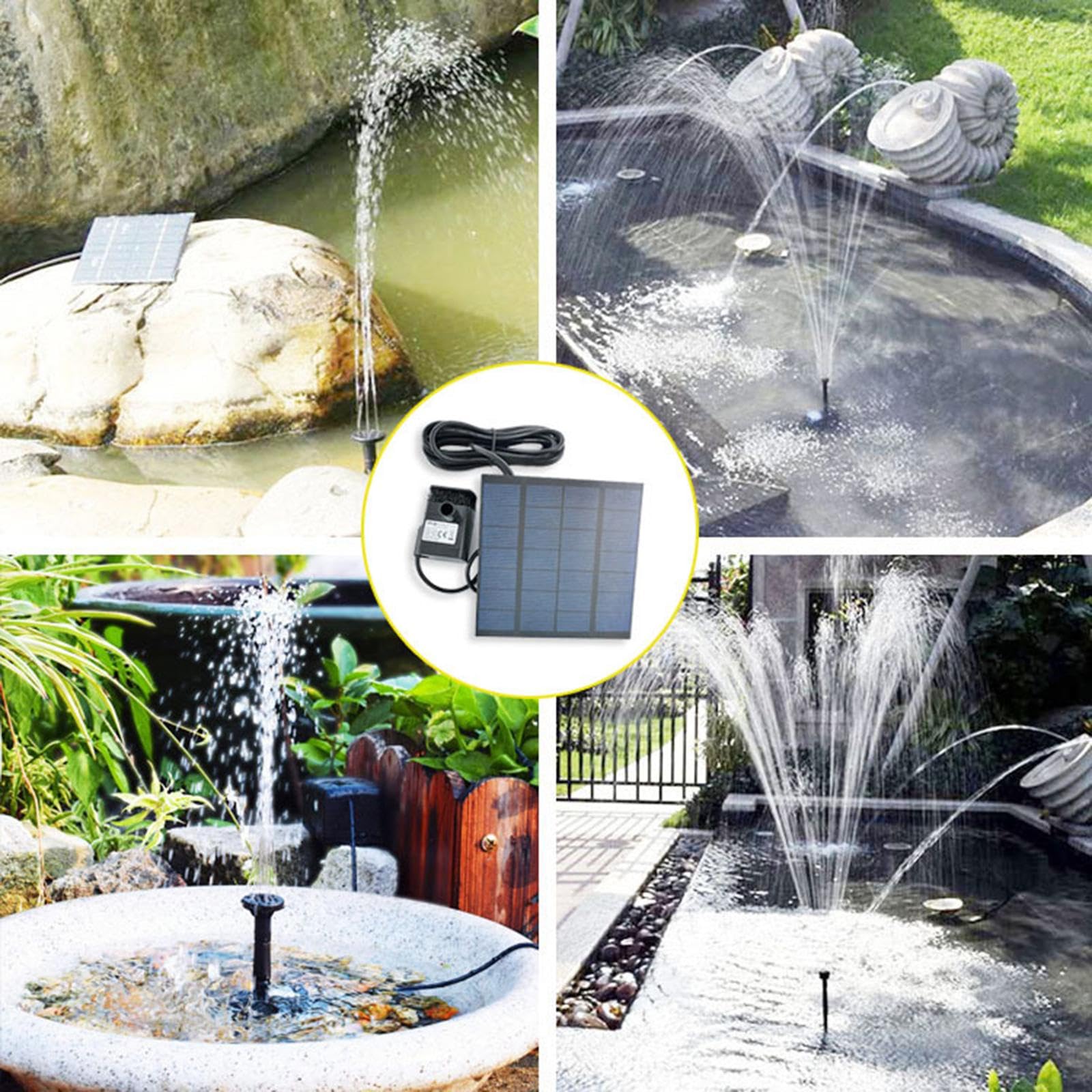 Set di 3 pompe ad acqua solare con 4 ugelli per fontana esterna per uccelli da giardino
