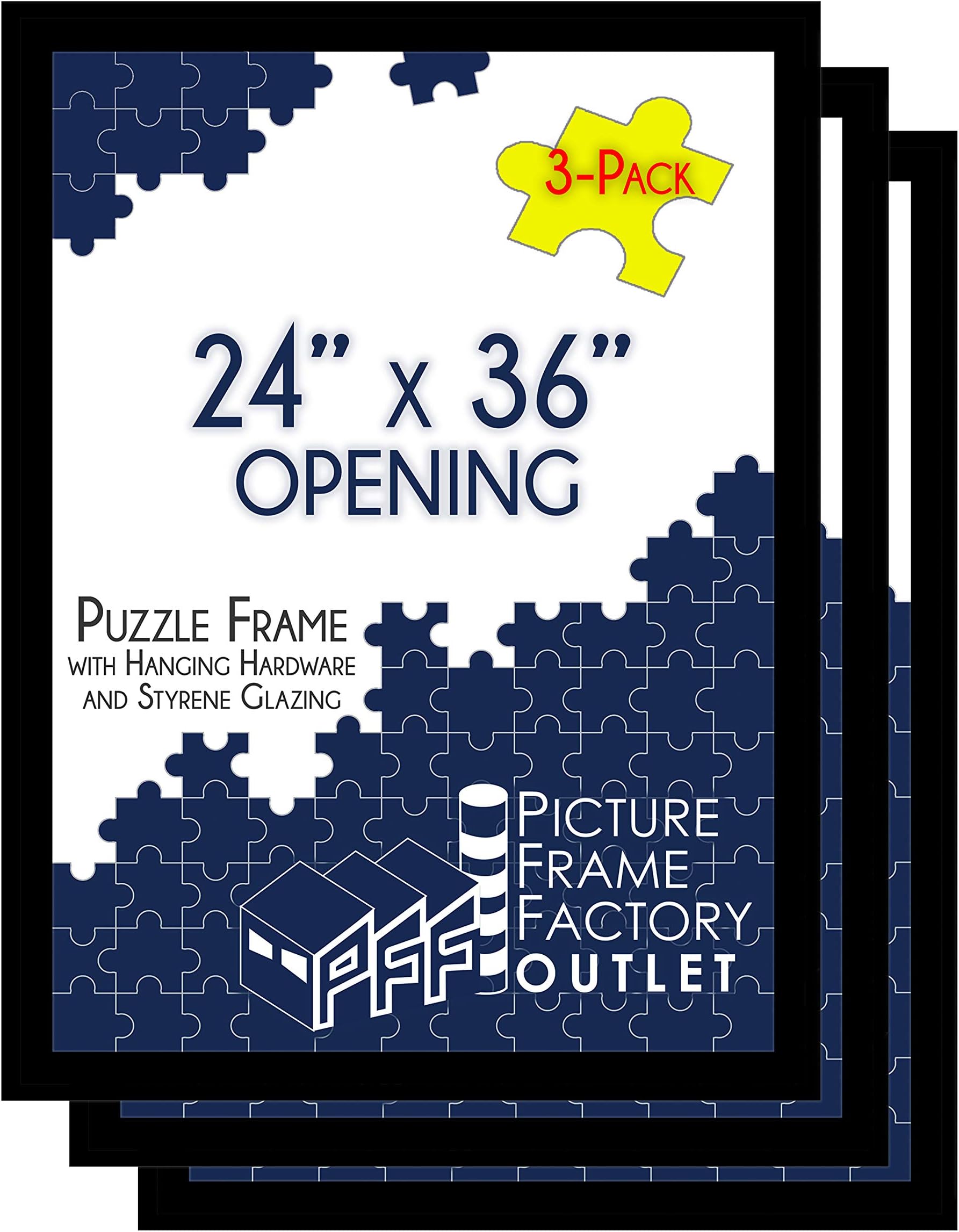 (3) -24x36-1.25" Flat Black Profile - Puzzle Frame - Hanging Hardware and Plexiglass Included