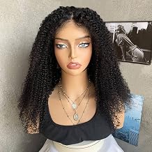 Kinky Curly Lace Front Wig, 4*4 Inch HD Transparent Lace Blend Hairwear & Goggles Rless Wig For Women Black,20inch-20 cm