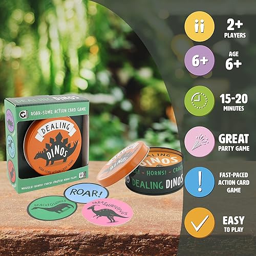 Miniatura 4 de Ginger Fox - Juego de cartas de acción Dealing Dinos Roar-Some. Juegos familiares para mayores de 6 años. Tira Funky Dino Moves y deshazte de tus