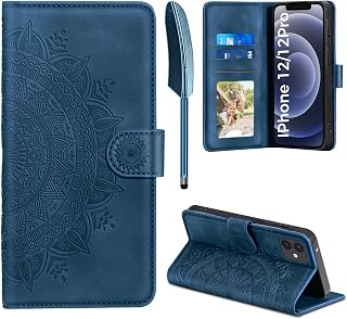 Handyhülle für iPhone 12/12 Pro, Hülle für iPhone 12 Pro / iPhone 12 Lederhülle Flip PU Leder Tasche Case Kartenfach Magnet Ständer Klapphülle Schutzhülle für iPhone iPhone 12/12 Pro 6.1", Dunkelblau