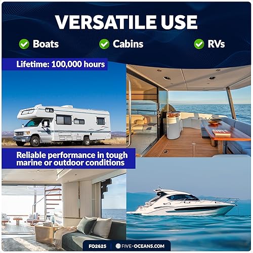 Miniatura 5 de Five Oceans FO2625 - Luz LED marina de cúpula interior, luces LED de techo de barco de 6 pulgadas, luz redonda de cabina, LED blanco de luz diurna,