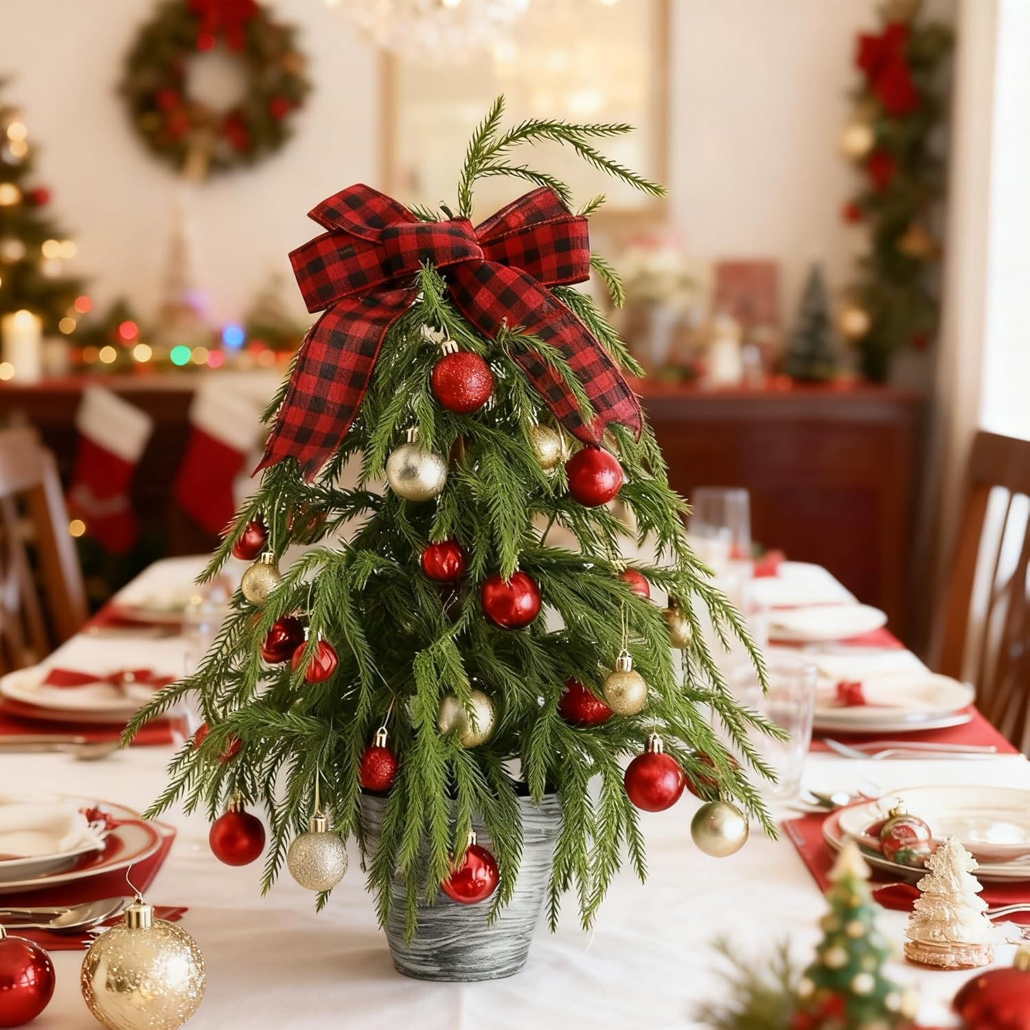 HipTree 2ft Real Touch Norfolk Prelit Small Christmas Tree Decorations with 35 LED Lights, Lighted Mini Slim Pencil Tree for Baby’s First Christmas with 36 PE Tips, Battery-Powered