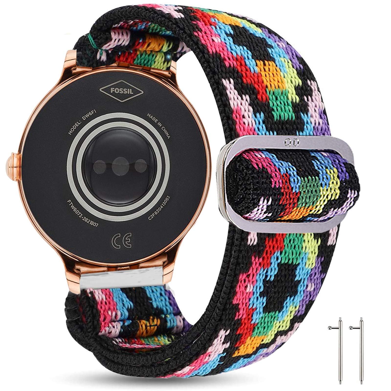 Compatible for Fossil Women Gen 5E Band, YOUkei Stretch Elastics Adjustable Replacement Strap Accessories Compatible for Fossil Women's Gen 5E 42mm Smartwatch (Aztec Style Colorful)