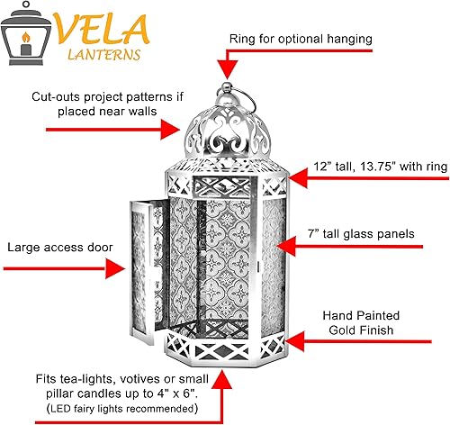 Miniatura 7 de Guirnalda de luces LED Vela Lanterns para farol marroquí, tamaño grande, color dorado