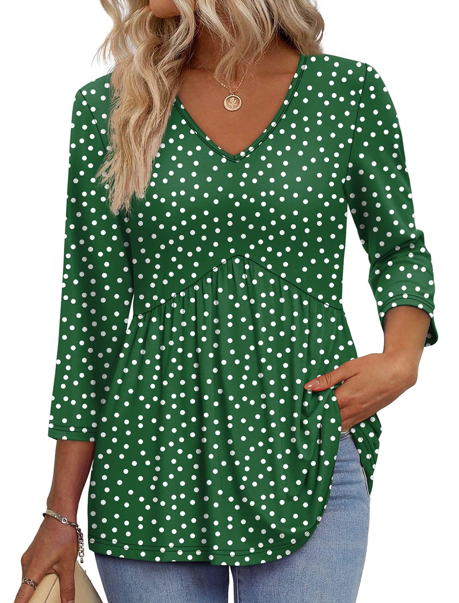 OFEEFAN 3/4 Length Sleeve Womens Tops 2026 Blouses for Women Dressy Casual Fashion Clothing V Neck Babydoll Tops Fall Outfits