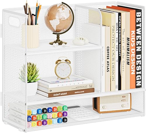 Miniatura 9 de Marbrasse Organizador de Estante de Escritorio de 3 Niveles con Asa, Soporte de Libros de Escritorio para Archivos, Organizador de Estante de