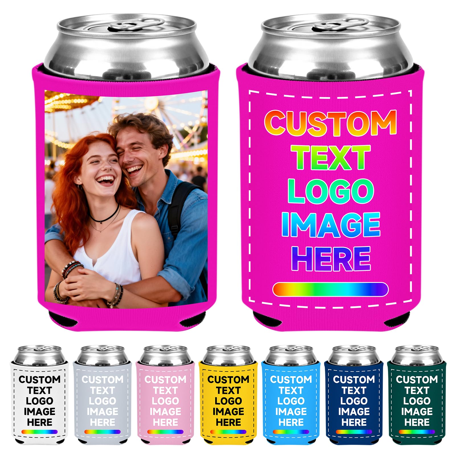 Custom Can Cooler Sleeve 50pcs Personalized Bulk Insulated Neoprene Drink Holder with Logo Image Text for Anniversary Birthday Party Beverages Wedding