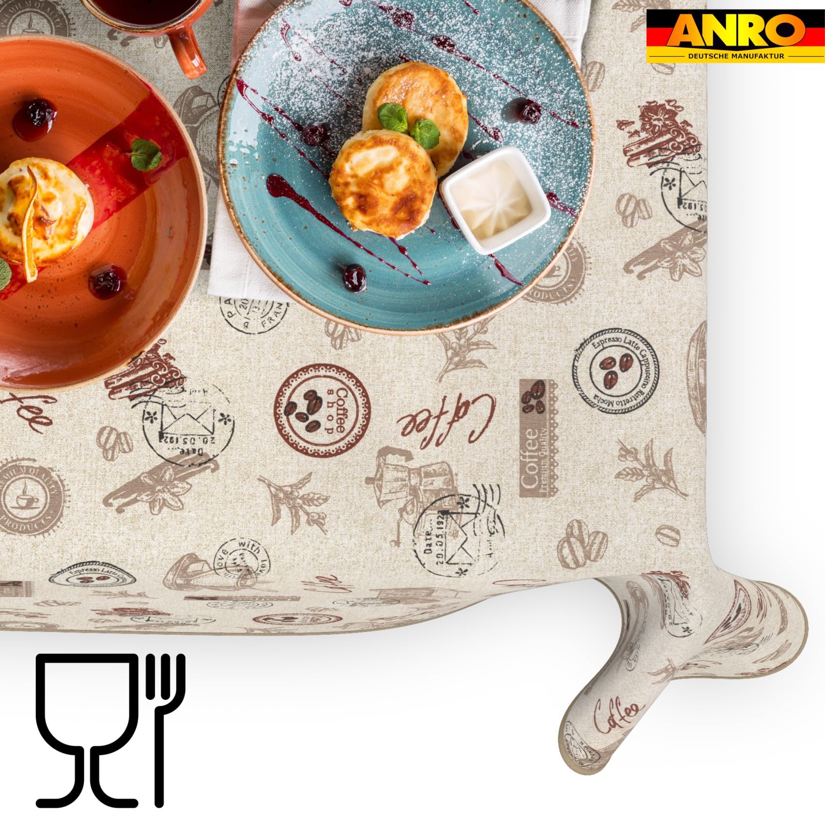 ANRO Nappe enduite Tasses à café avec Ourlet 240x140 cm Anti-Taches