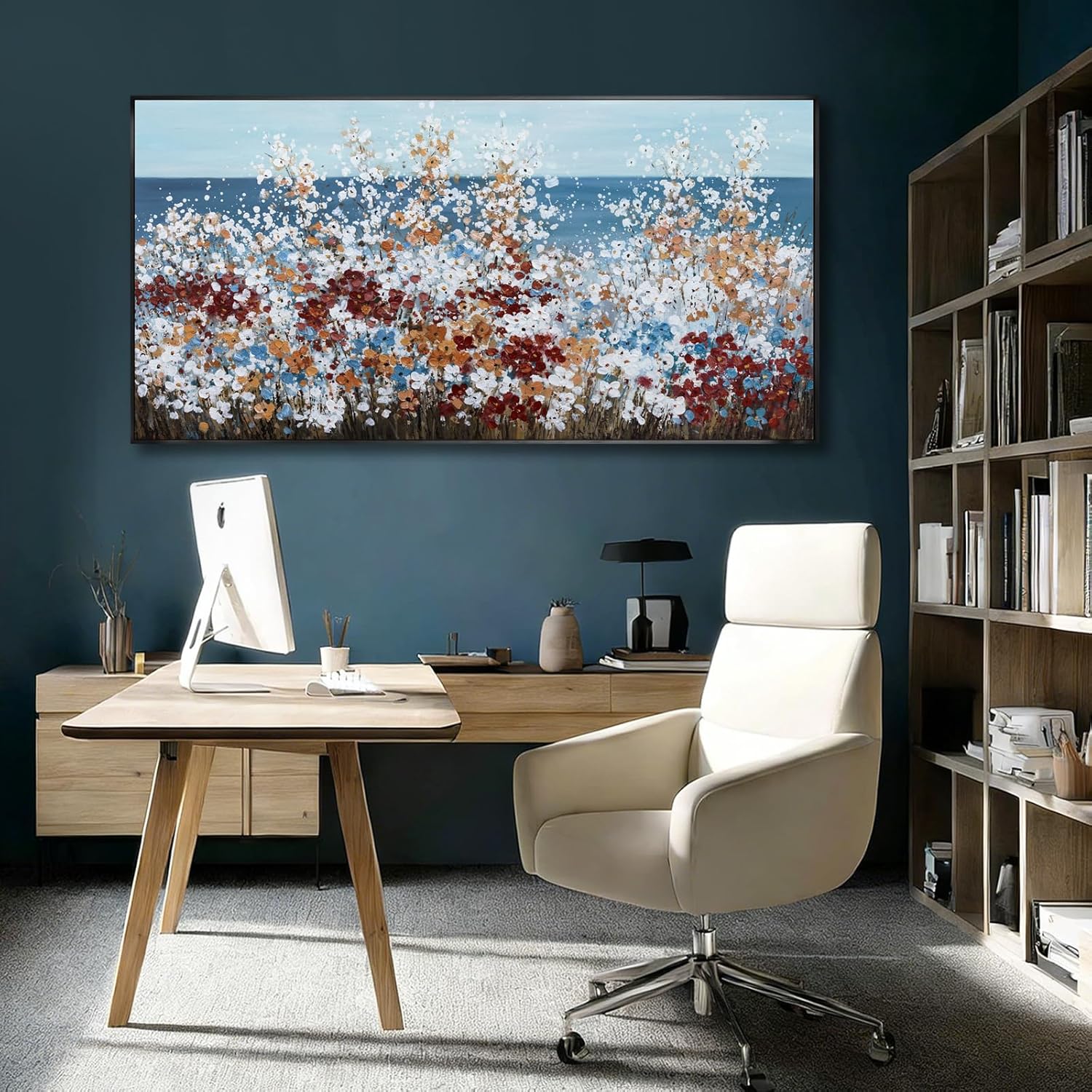 SOUGUAN Colorful Flowers Wall Art Nature Floral Landscape Pictures Canvas Artwork for Living Room Spring Wildflower Painting Poster Botanical Canvas Prints for Bedroom Home Decorations 29"x58"
