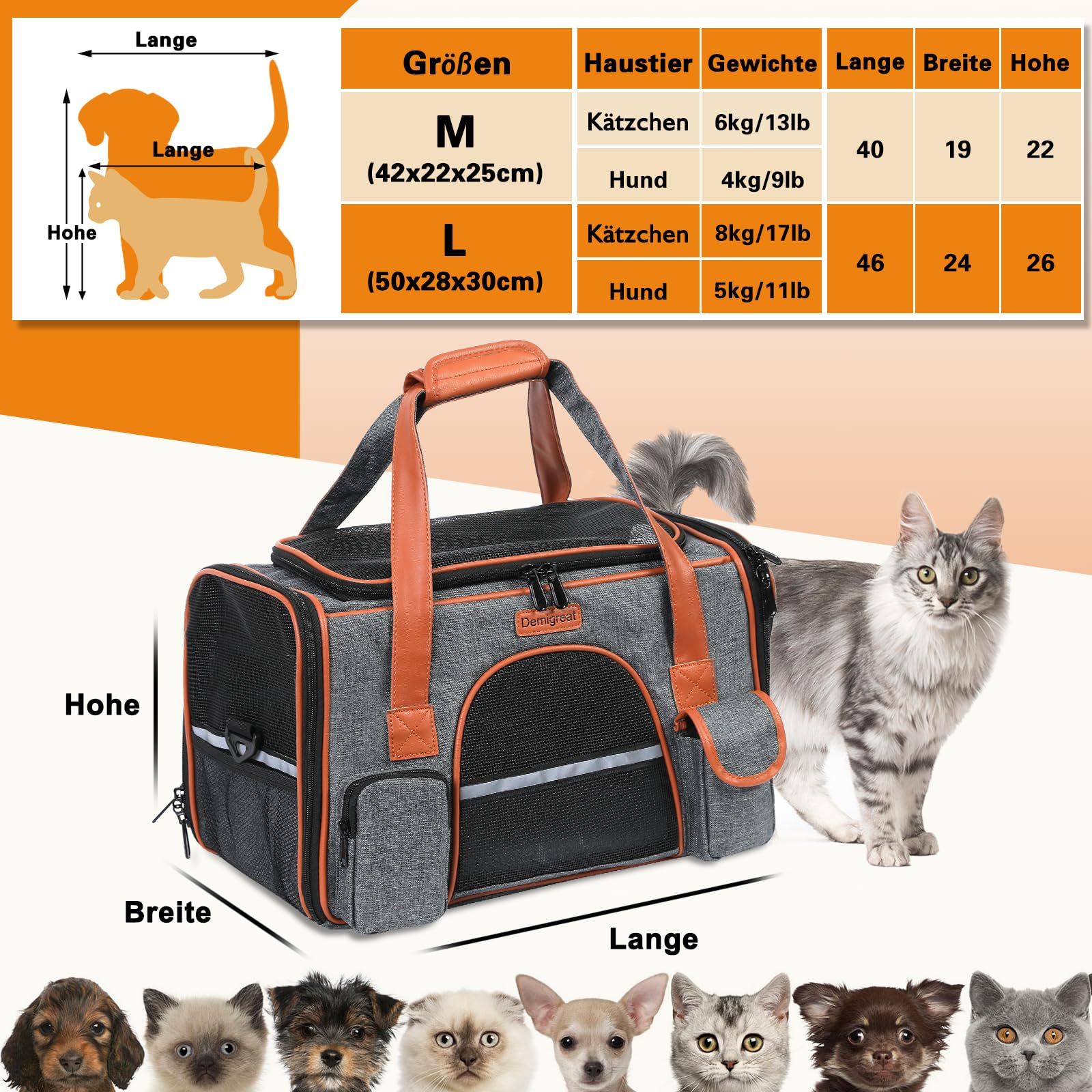 Bolsa de transporte plegable para gatos y perros de hasta 7 kg, transpirable, para perros medianos y gatos pequeños, bolsa de transporte para perros Katzentrageta
