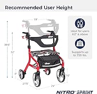 Vista 8 de Drive Medical Nitro Sprint - Andador plegable con asiento, ligero, para estatura alta, con cuatro ruedas grandes, plegable, color rojo