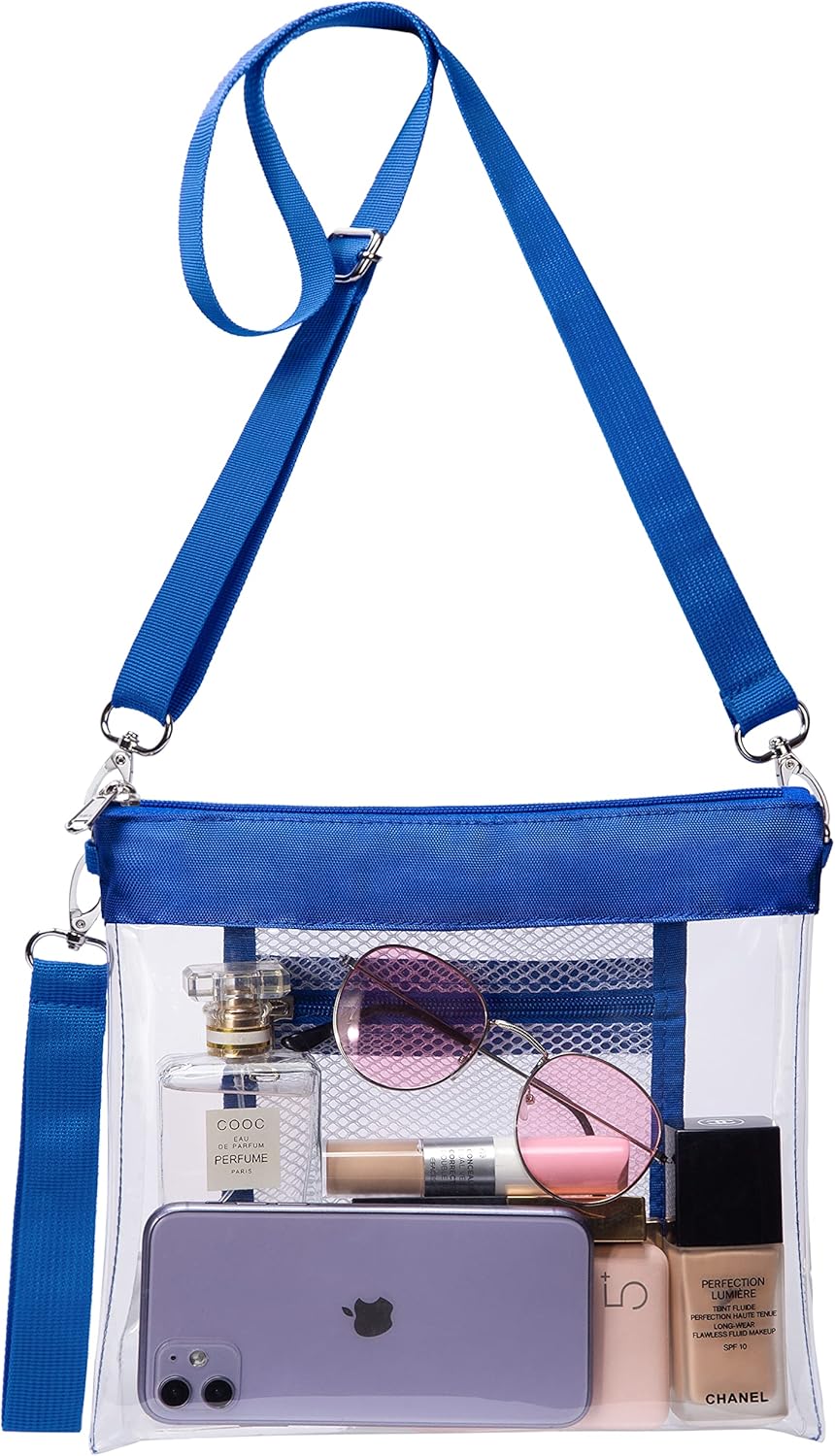 Vorspack Clear Bag TPU Clear Crossbody Bag Stadium Approved Clear Purse with Inner Pocket for Sport Event Festival Concert Work Travel - Blue : Sports & Outdoors