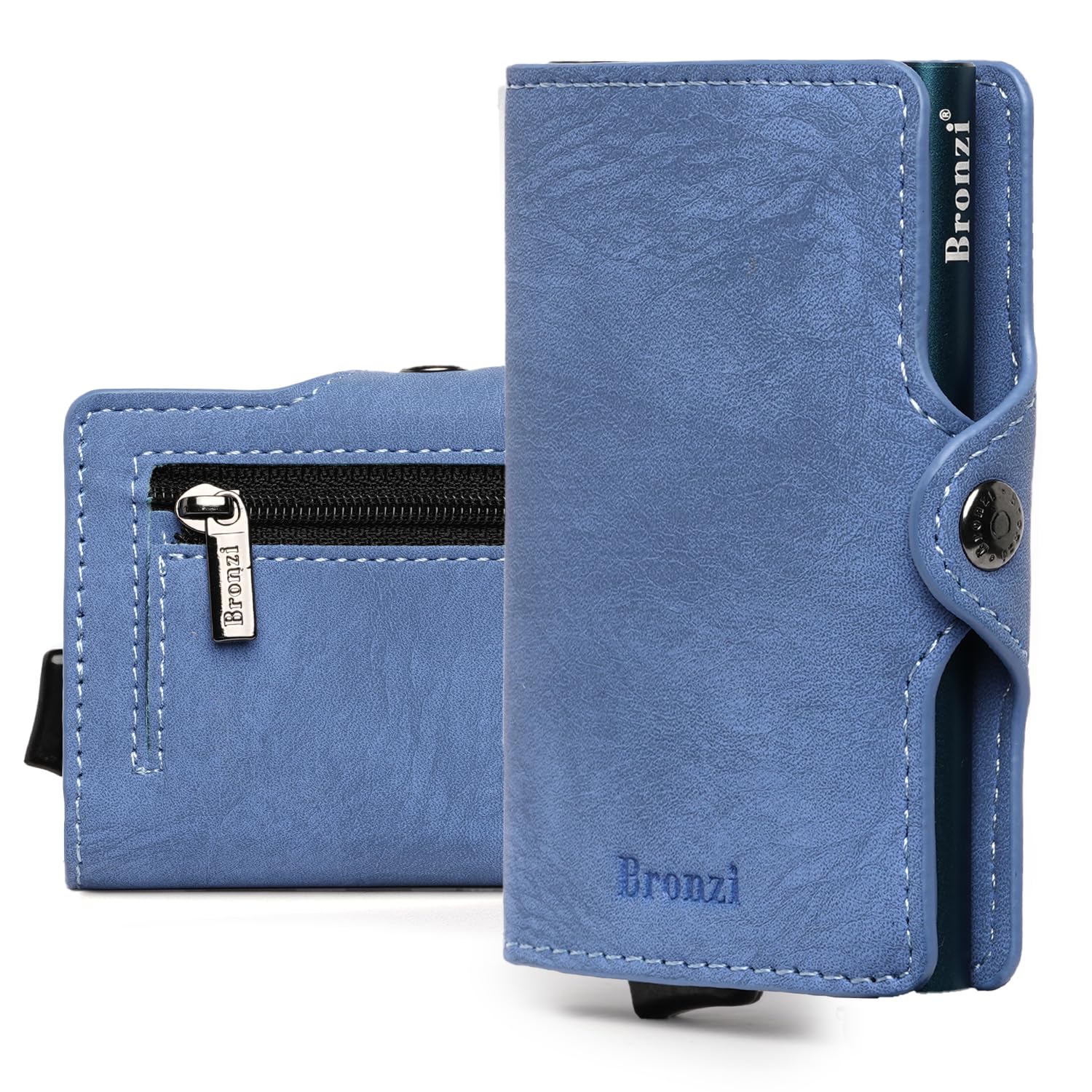 Bronzi Portafoglio Porta Carte Credito - Portafoglio Uomo Slim Portacarte uomo - Mini Porta Tessere - Protezione RFID Portatessere - Design Smart Pelle Blu