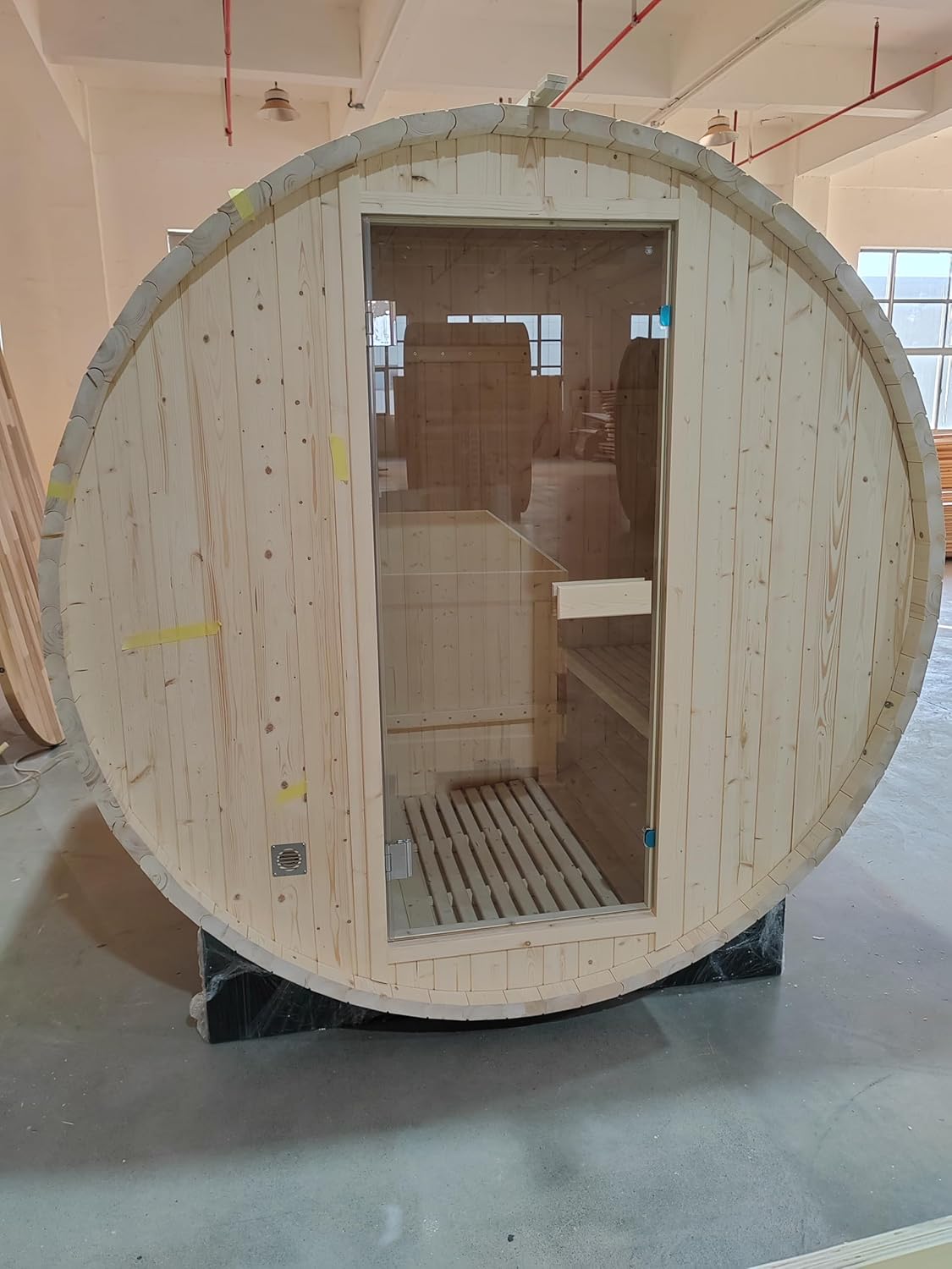 Outdoor 2person Barrel Sauna,71Lx48Wx71 H(5.9x3.1x5.9') Spruce Steam Sauna with Toule 4.5kw Electric Stove,Asphalt Shingles,8mm Tempered Glass Door,220V