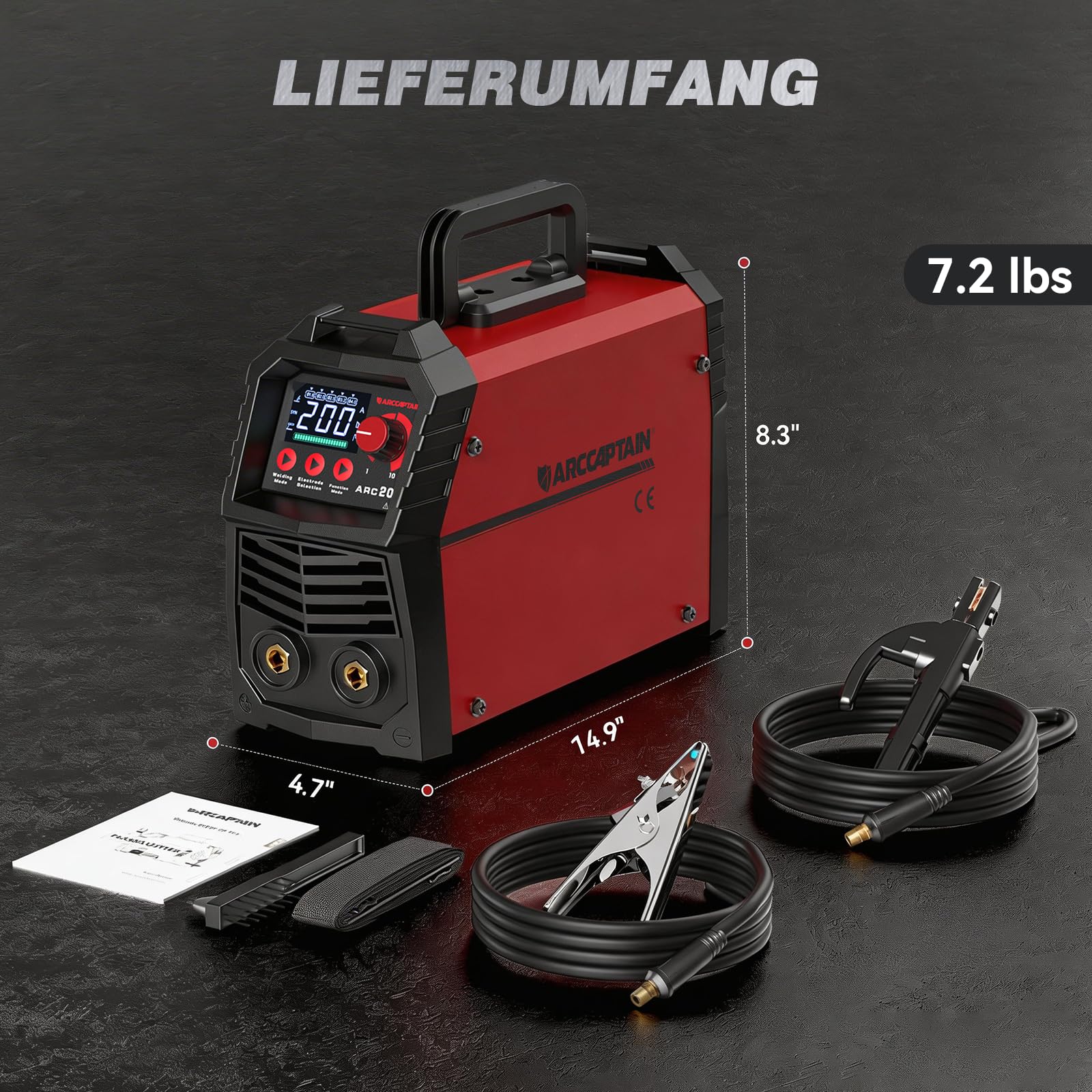 ARCCAPTAIN Schweißgerät ARC 200A mit LED-Anzeige SYN Steuerung, Elektroden Schweißgerät Stützen mit Lift TIG, Inverter Schweißgerät MMA IGBT, Tragbar und kompakt, Anti-Stick, Überhitzungsschutz
