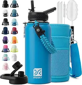 Insulated Water Bottle | Thickened Stainless Steel Vacuum Metal | Portable Sports Water Jug for Gym and Hiking with Straw, Carrier Bag, Handle Strap | BPA-Free 32 oz
