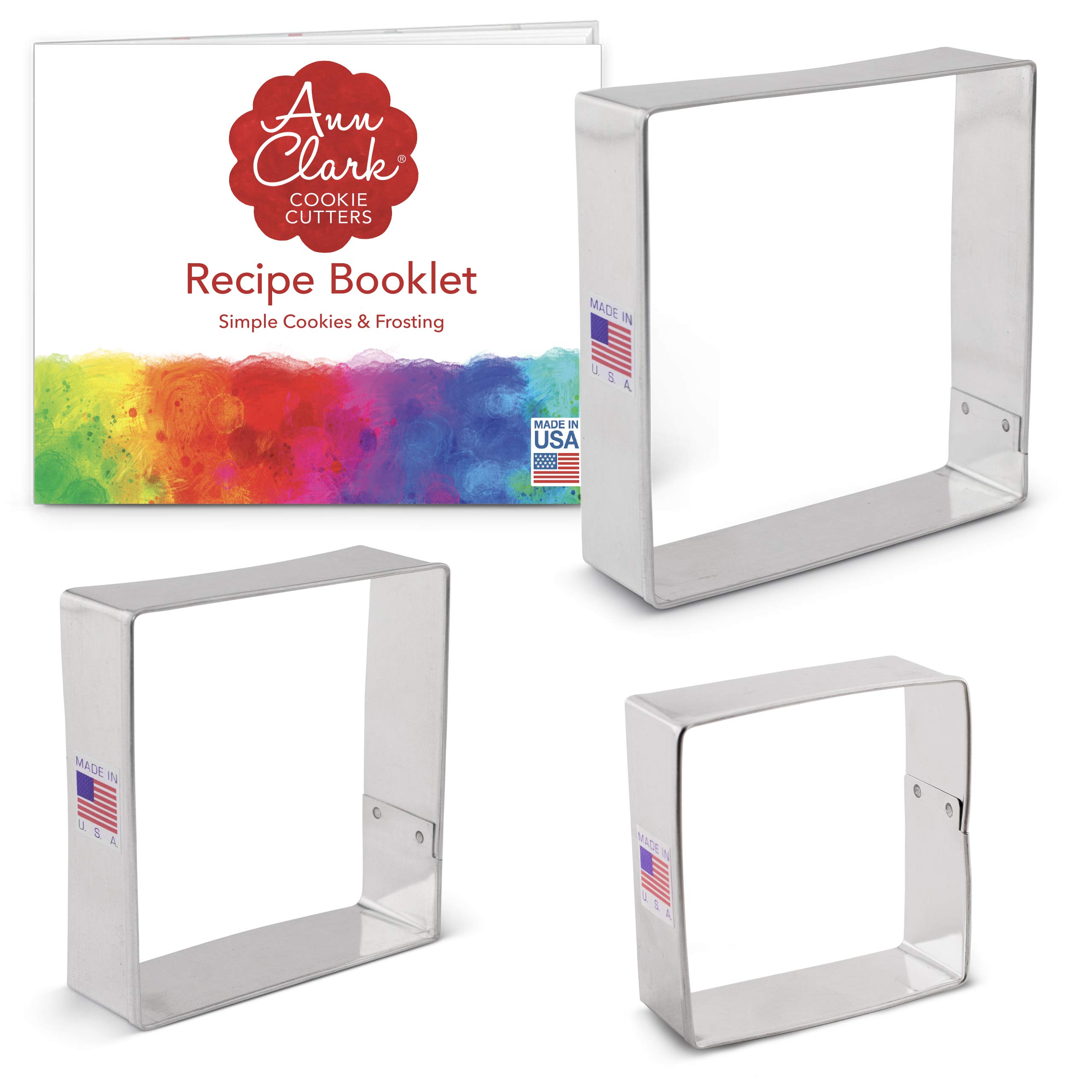 Ann Clark Cookie CuttersSquare Set - 3 piece - 2.5", 3", 3.5" - - US Tin Plated Steel