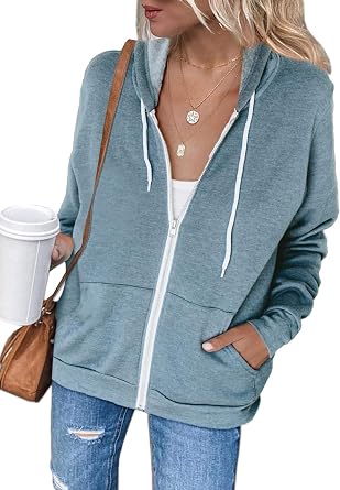 Jhsnjnr Women's Zip Up Hoodies Long Sleeve Drawstring Sweatshirts with Pockets Hooded Lightweight Jackets