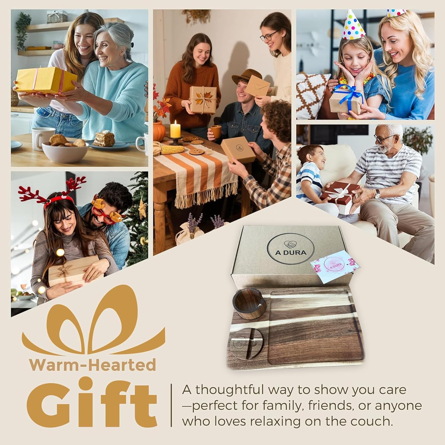 Acacia Wood Sofa Armrest Tray Table with Cup Holder & Phone Stand – 3-in-1 Clip-On Couch Arm Tray Table, Rotating Drink & Phone Holder for Couch, Sofa & Living Room