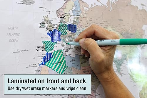 Miniatura 7 de Póster laminado de mapa de odisea del mundo | Mapa de estilo ejecutivo | Incluye las etiquetas de ubicación más legibles | 36 x 24 pulgadas | Se