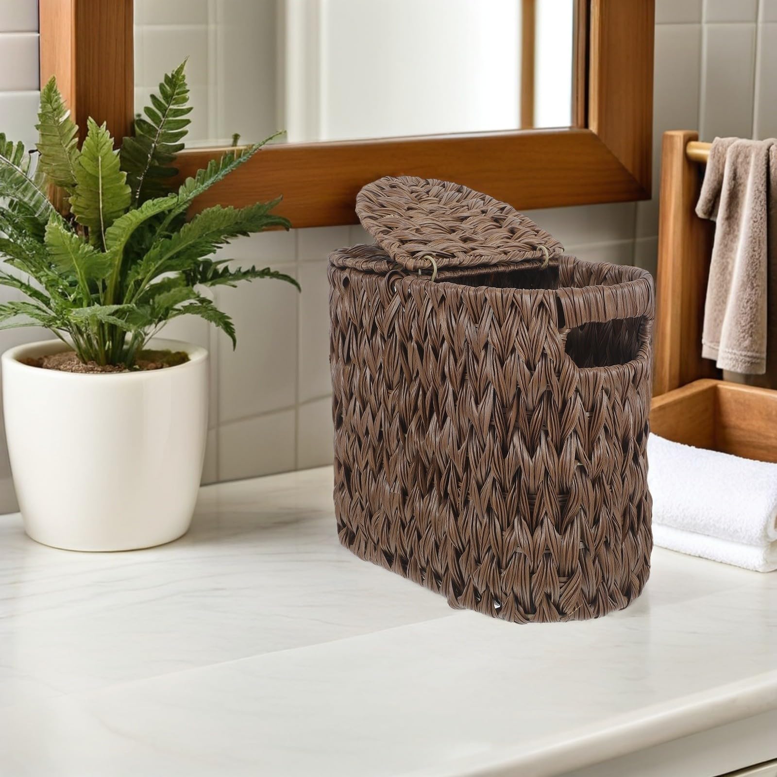 Cesta para Guardar Papel Higiénico con Tapa de Plástico, Organizador Ligero para Baño, Almacenamiento de Rollos y Artículos Pequeños en Espacios Compactos