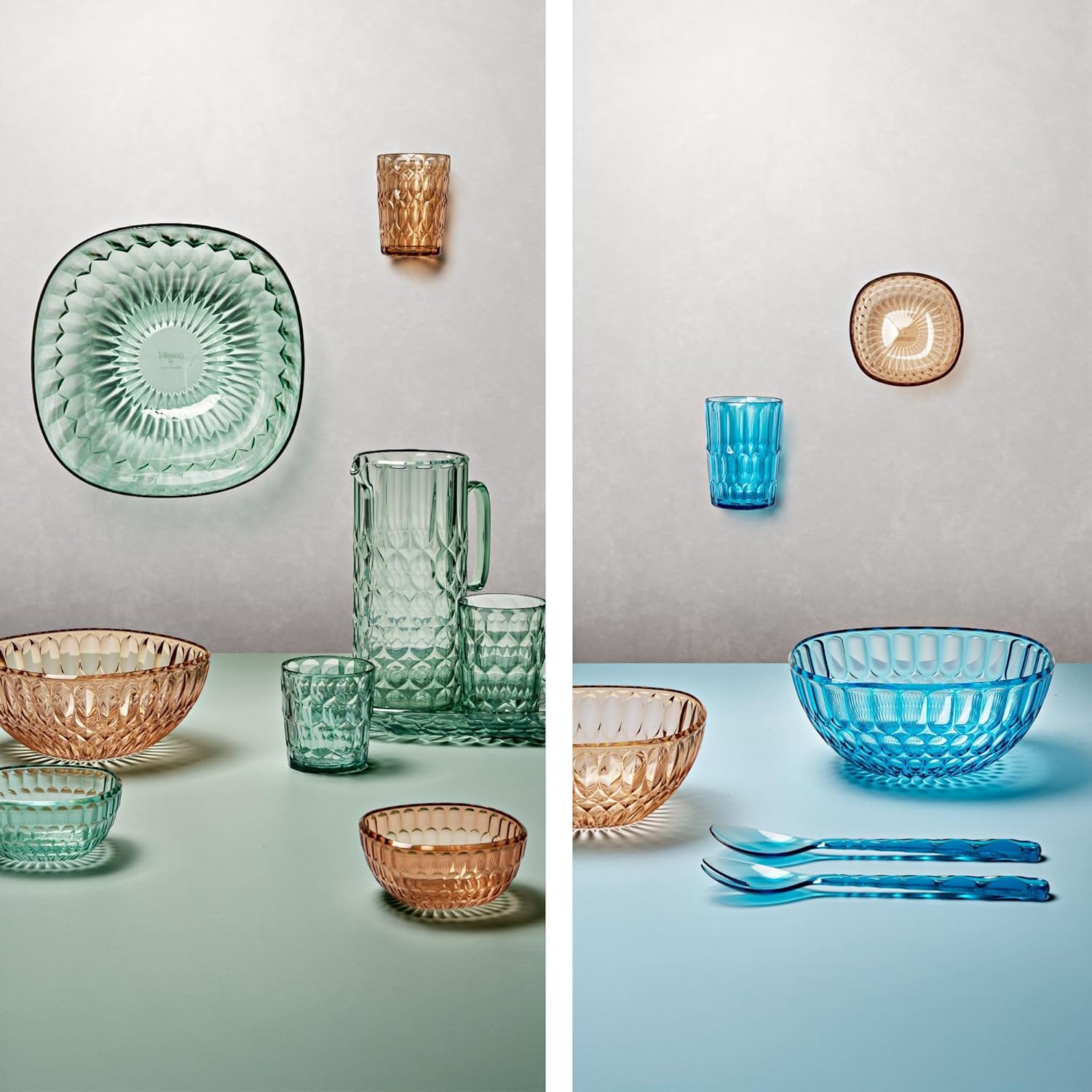 Guzzini Vanity Collection Pitcher with Lid, 4.4 x 6.6 x 11.3 inches, Bio-based Acrylic Crystal, Clear Drinkware (MATCHA GREEN)