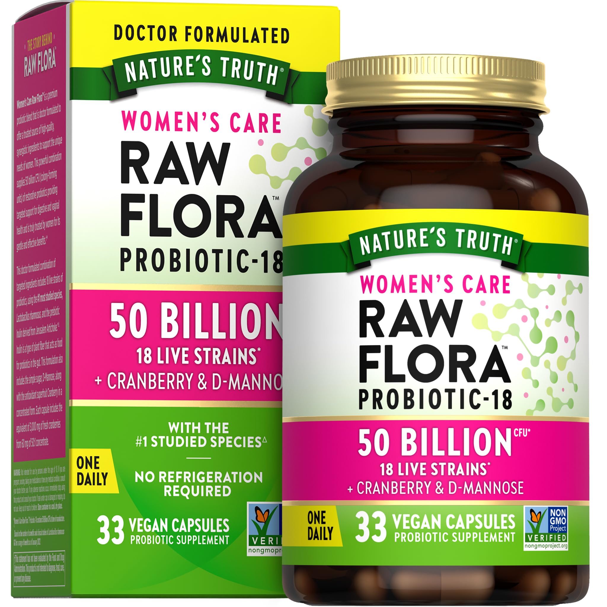 Raw Flora Probiotics for Women | 50 Billion CFU | 33 Capsules