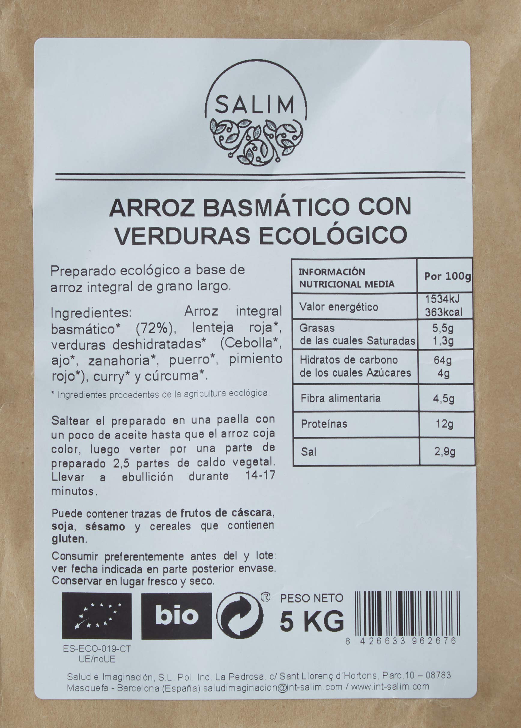 Graneles Granel Eco Arroz Basmatico Con Verduras 5 Kggranel 5000 g