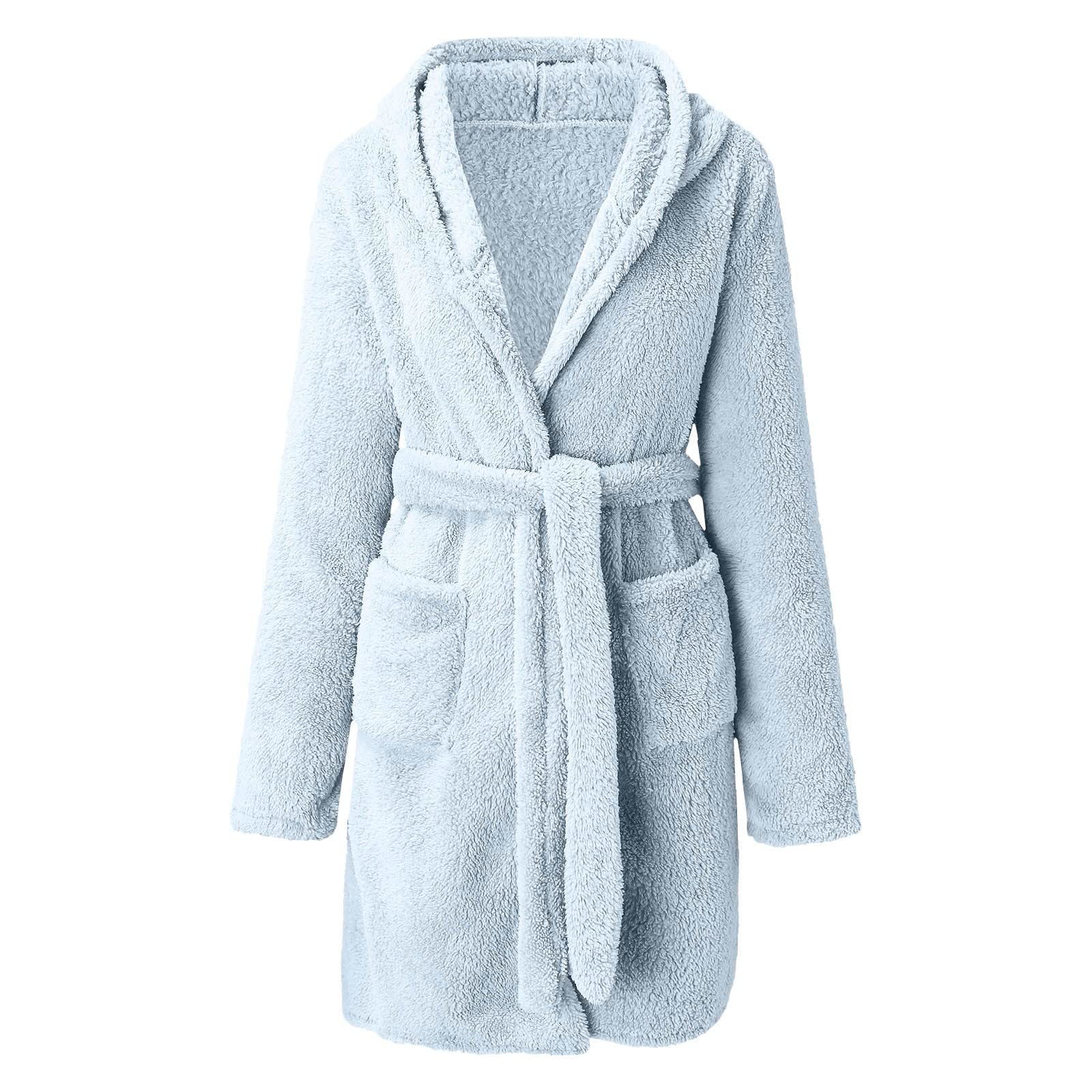 Dames fleece badjas met capuchon, licht, zacht, kort, flanel Dames fleece badjas met capuchon, licht, zacht, kort, flanel