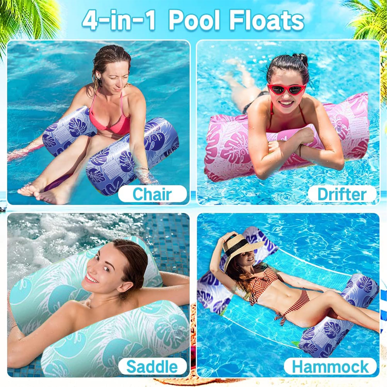 Inflatable Pool Floats Hammock,3 Pack 4 in 1 Swimming Pool Water Hammock - Image 3