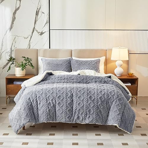 Miniatura 10 de Joyreap Juego de edredón de 3 piezas de sherpa de piel sintética esponjosa, color rosa, juego de edredón de lujo copetudo, para todas las