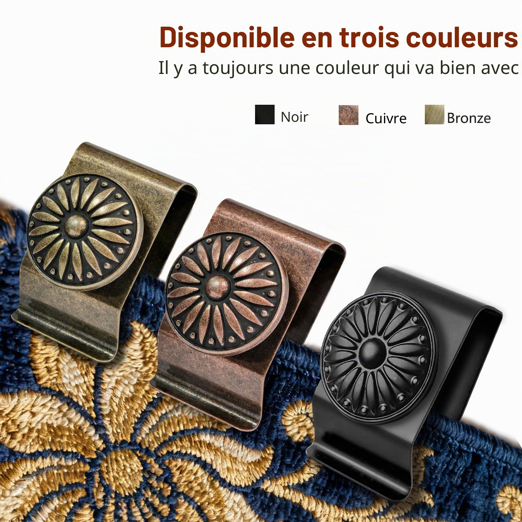 Lot de 2 pinces à suspendre au mur pour tapisserie, 3,1 x 5,1 cm, pinces en métal pour accrocher des tapis, tapis (bronze)