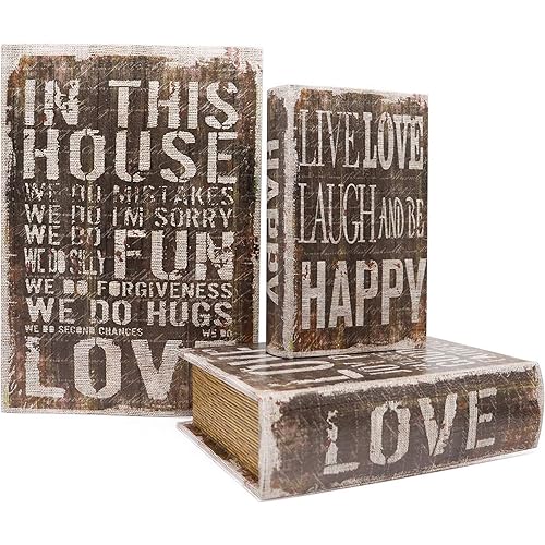 Jolitac Decorative Book Boxes World Map Pattern Antique Book Invisible box with Magnetic cover, Faux Wood Set of 3 Storage Set (Letter)