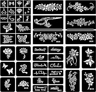 Butterfly and Floral Henna Tattoo Stencil Kit - 6 Sheets, Temporary Sten...
