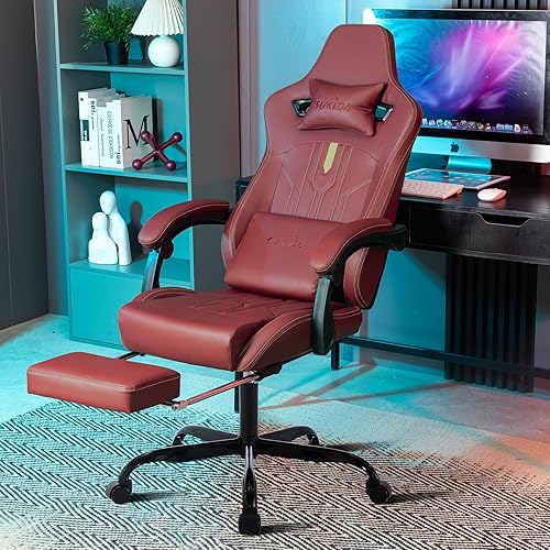 Miniatura 8 de Silla de juegos con reposapiés, silla ergonómica para computadora, cojín lumbar de masaje, silla de videojuegos de carreras, silla reclinable