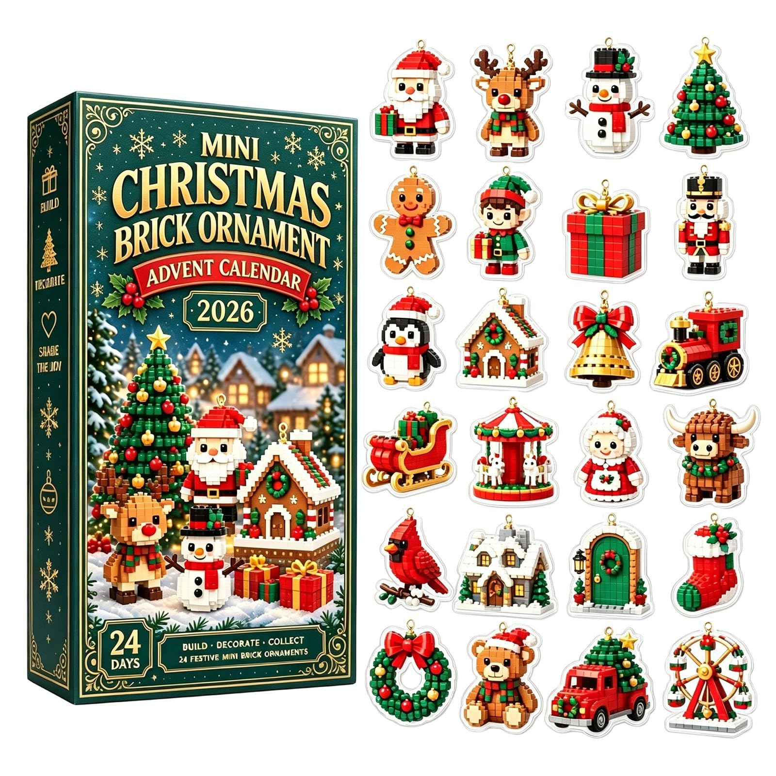 24-Day Mini Christmas Brick Ornament Advent Calendar 2d