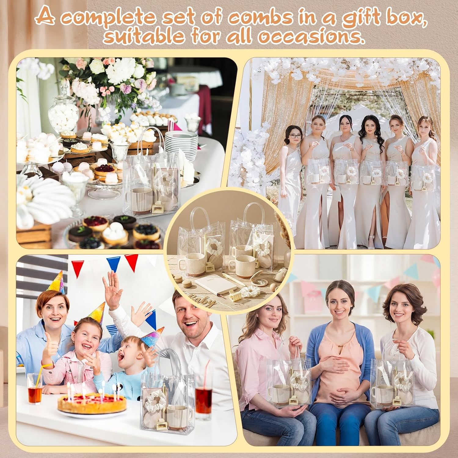42Pcs Baby Shower Prizes for Game Winners, Baby Shower Guests Favor Set with Scrunchies Ceramic Mug Hair Claw Mirror Pen A6 Notebook Gift Bag for Wedding Bridal Showers Favor(Creamy White)