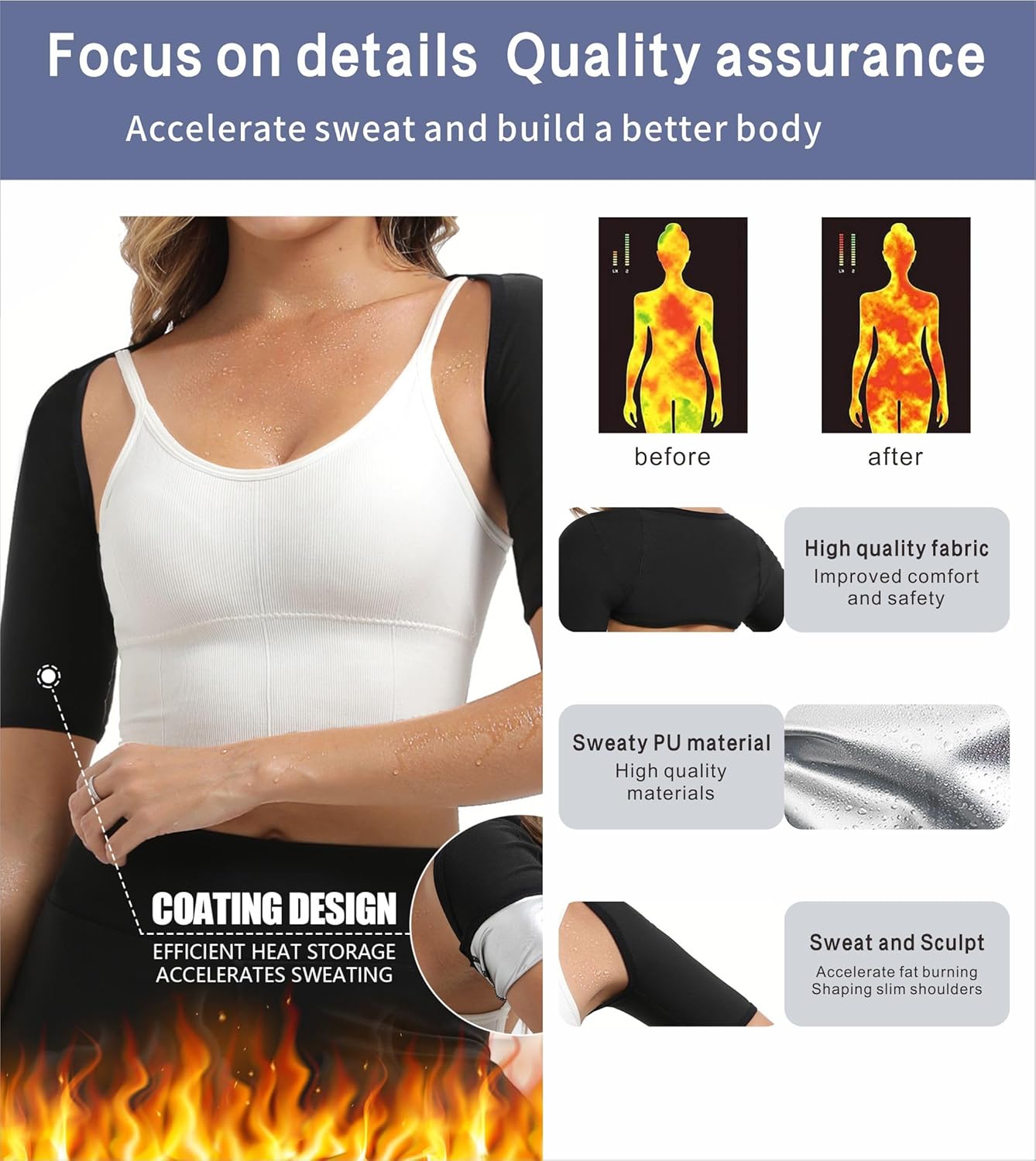 Women's Sauna Arm Trimmer Sleeves, Slimming Arm Shaper,Posture Corrector & Sweat Enhancer Workout Gear,Daily Wear - Image 5