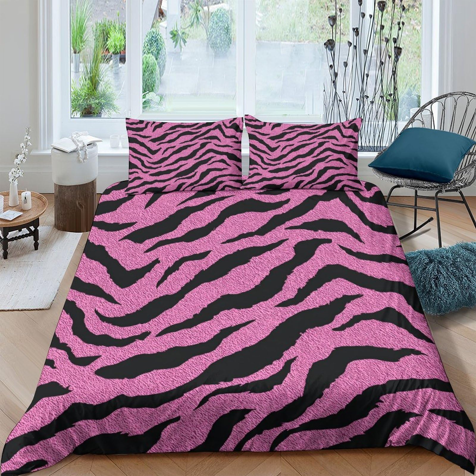 Ctjqhvkz Style-9 3D Printed Pink Zebra Fitted Sheet Microfiber Animal Stripe Bed Cover Non Slip Easy Care For Bedroom Guest Room Single（135X200cm）