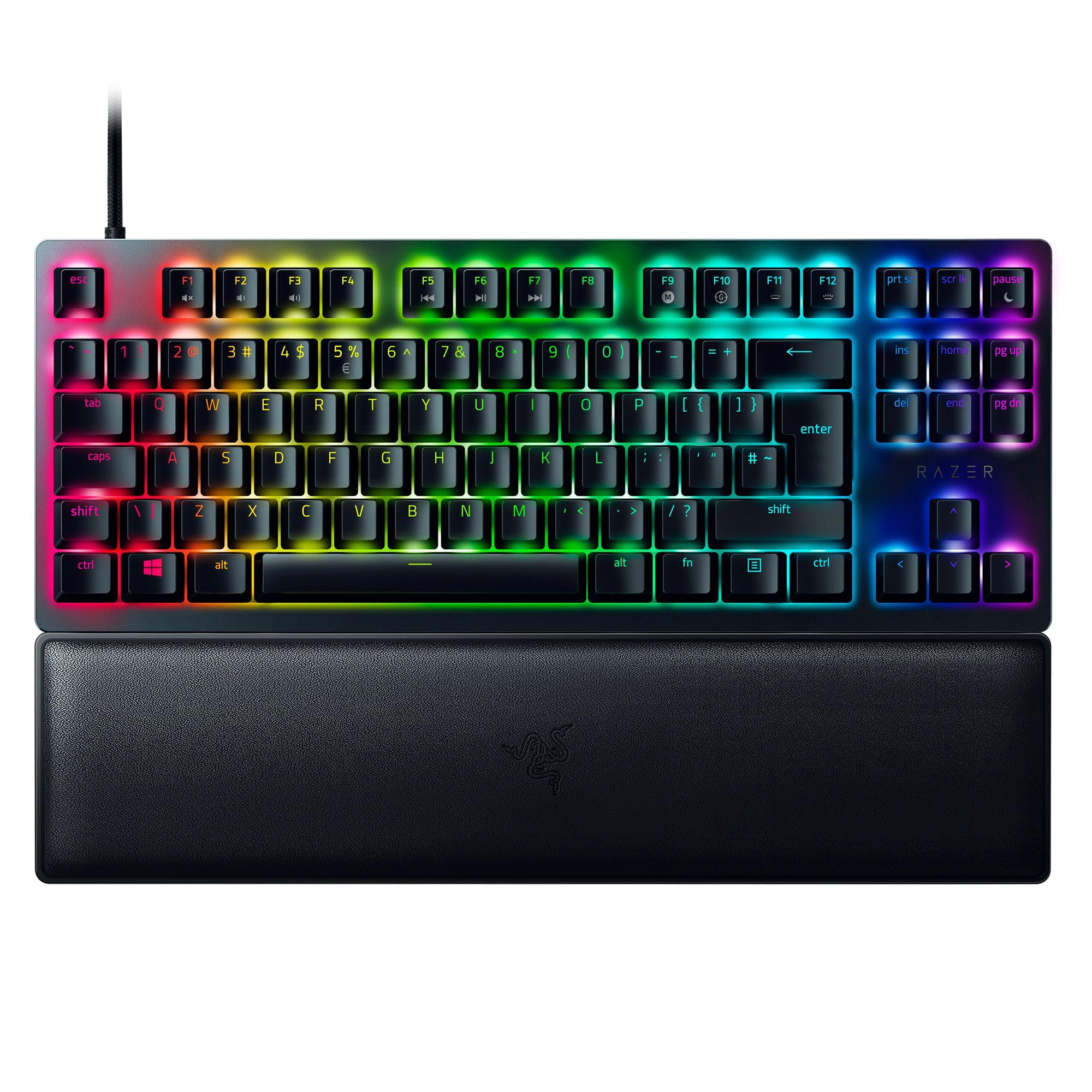 Razer Huntsman V2 Tenkeyless (Red Switch) - Teclado óptico para juegos sin teclado numérico (reposa-palmas, HyperPolling, teclas Doubleshot PBT) Teclado Español - Negro