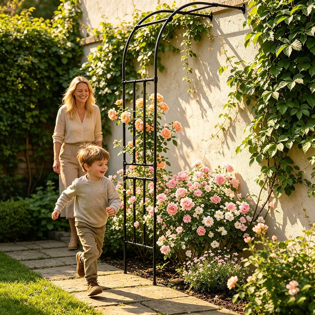 Pergola arquée Semi-Jardin d'extérieur, adaptée aux Plantes grimpantes, Gazebo en métal de 60 à 300 cm, Arche Murale en Acier Blanc, adaptée aux Jardins familiaux avec terrasse (270 cm de la