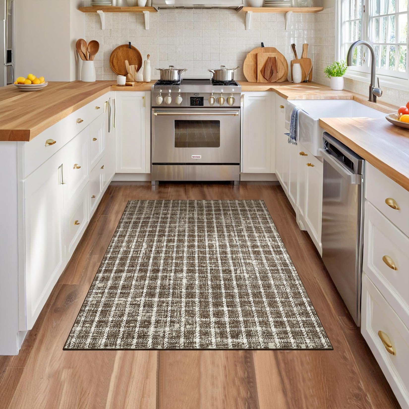 ROYHOME Checkered Tan 4x6 Rug
